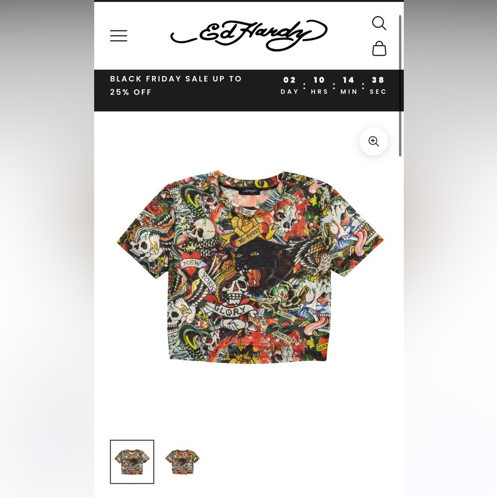 Ed Hardy Flash Mix Power Mesh Sheer Baby Tee Crop Top